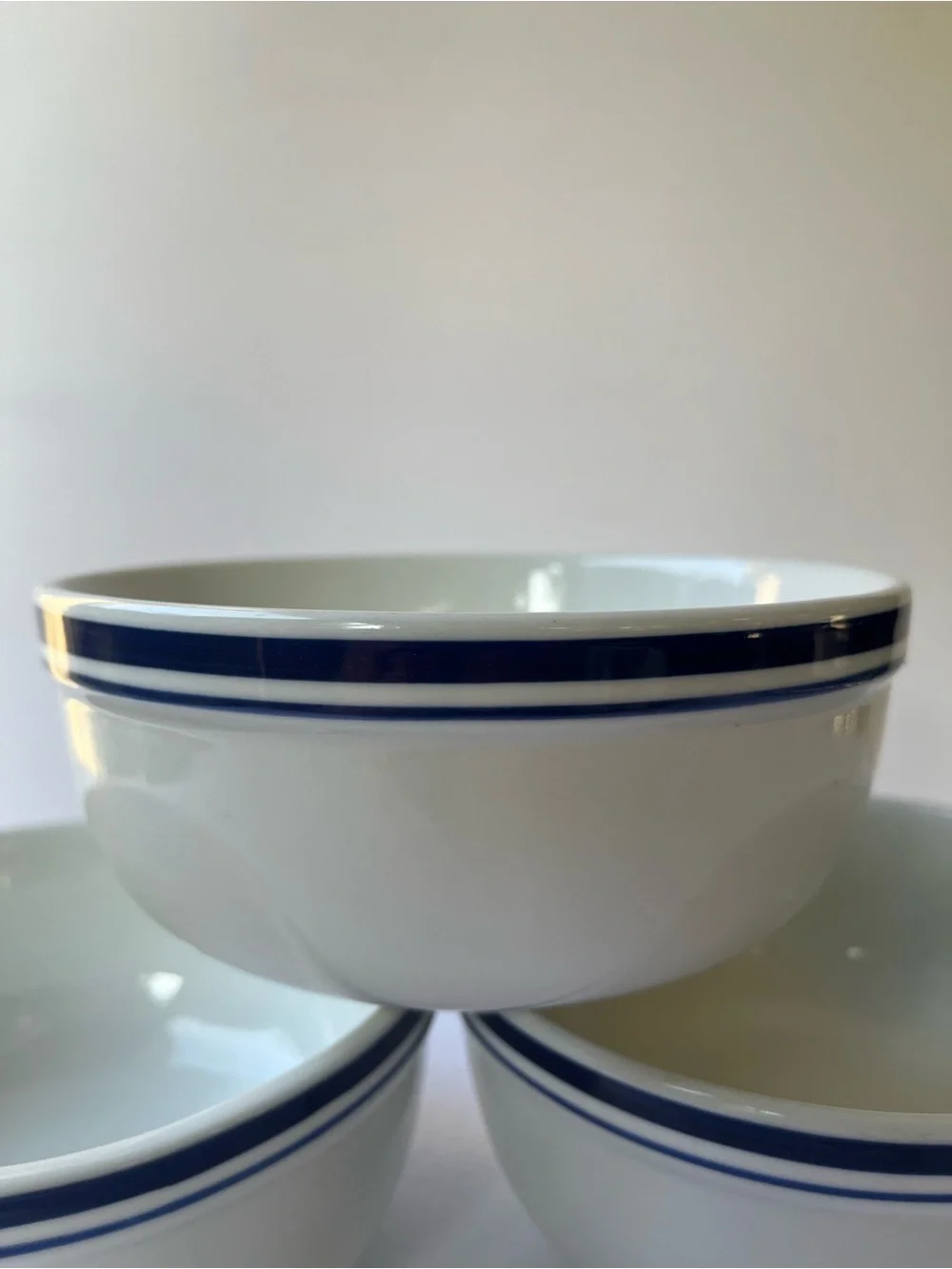 Pottery Barn 3 Blue White Stripe Coupe Cereal Soup Bowls Classic Coastal Retired
